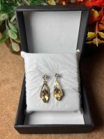 Royal Golden Champagne Crystal Drop Earrings – Premium Party Wear Set