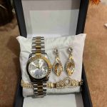 Rolex Datejust Style Ladies Two-Tone Watch with Matching Jewelry Set