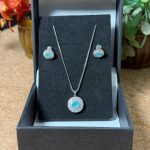 Elegant Round Cut Zircon Halo Pendant Necklace & Earrings Set